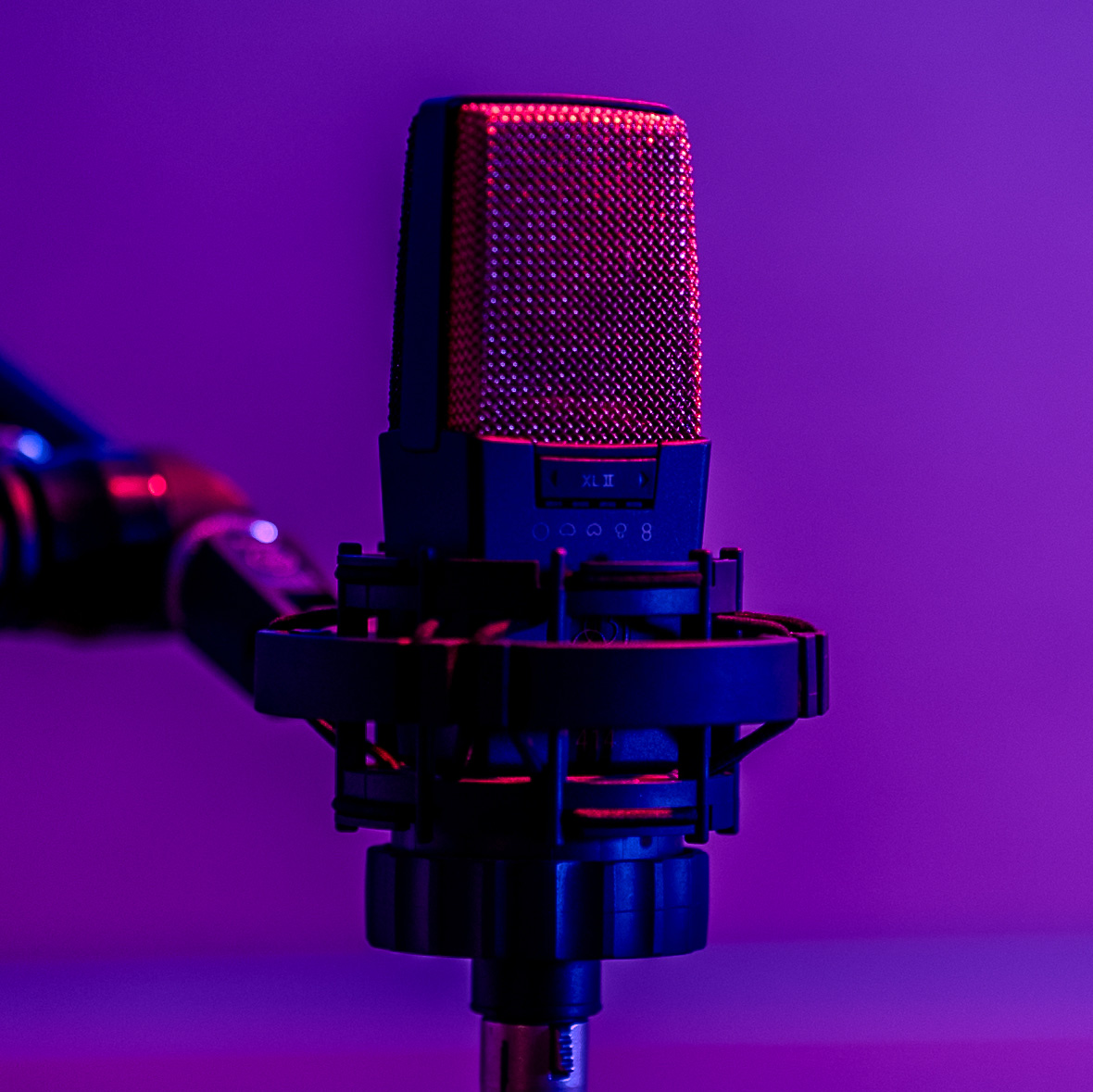 Close-up of AKG microphone used for capturing professional vocals